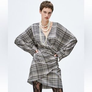 Zara Plaid Satin Effect Dress